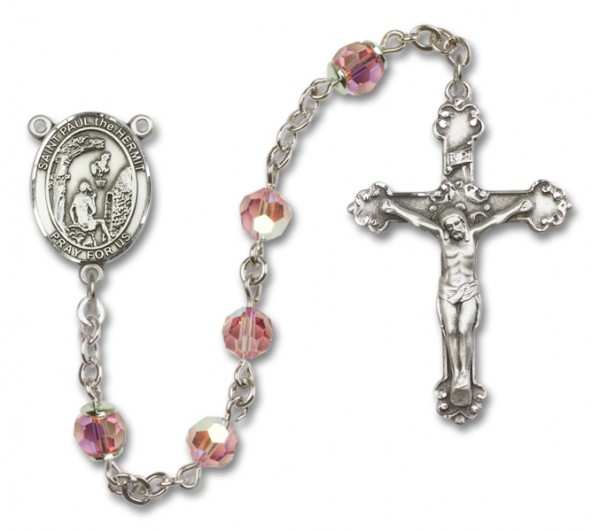 Paul the Hermit Sterling Silver Heirloom Rosary Fancy Crucifix - Light Rose