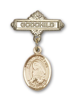 Pin Badge with St. Madeline Sophie Barat Charm and Godchild Badge Pin - Gold Tone
