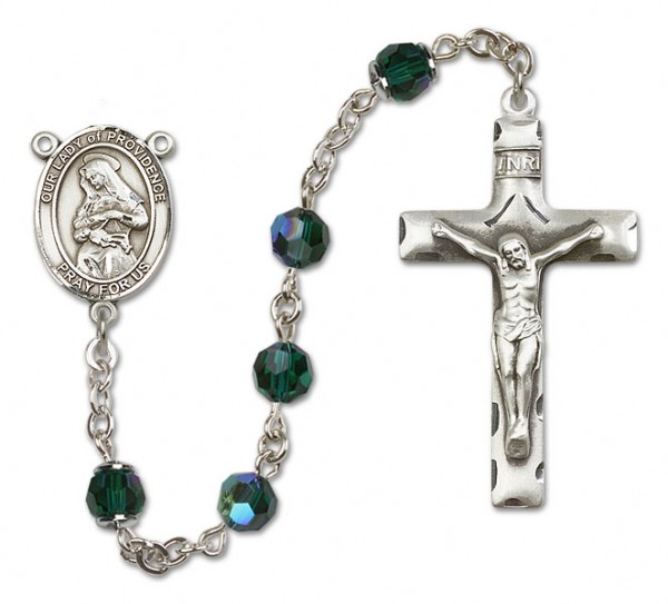 Our Lady of Providence Sterling Silver Heirloom Rosary Squared Crucifix - Emerald Green