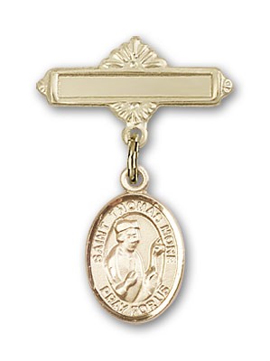 Pin Badge with St. Thomas More Charm and Polished Engravable Badge Pin - Gold Tone