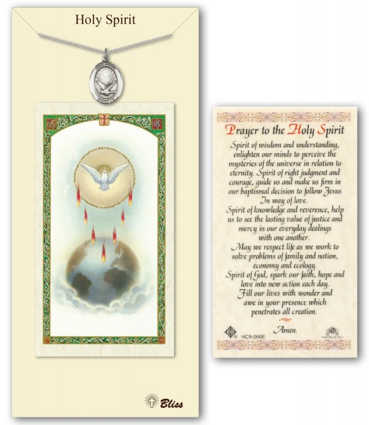Holy Spirit Medal in Pewter with Prayer Card - Silver tone