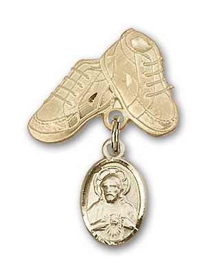 Baby Pin with Scapular Charm and Baby Boots Pin - 14KT Gold Filled