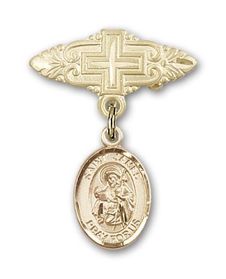 Pin Badge with St. James the Greater Charm and Badge Pin with Cross - Gold Tone