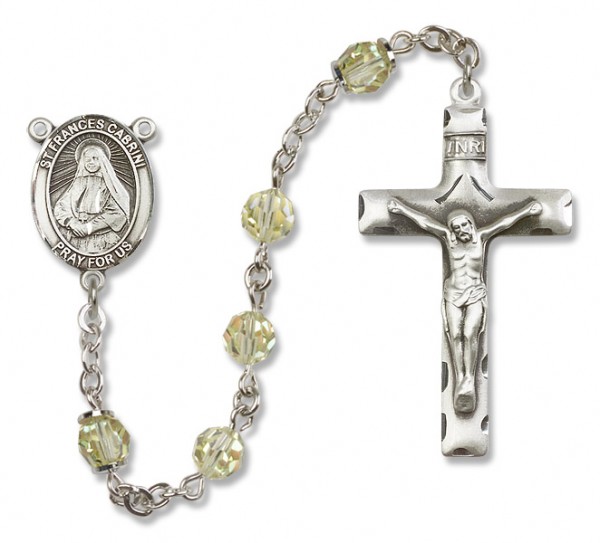 St. Frances Cabrini Sterling Silver Heirloom Rosary Squared Crucifix - Zircon