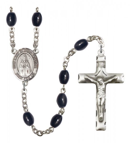 Men's Our Lady of Rosa Mystica Silver Plated Rosary - Black Oval