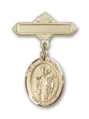 Pin Badge with St. Wolfgang Charm and Polished Engravable Badge Pin - 14K Solid Gold