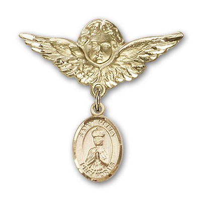 Pin Badge with St. Henry II Charm and Angel with Larger Wings Badge Pin - Gold Tone