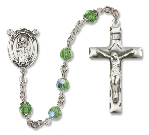 St. Stanislaus Sterling Silver Heirloom Rosary Squared Crucifix - Peridot