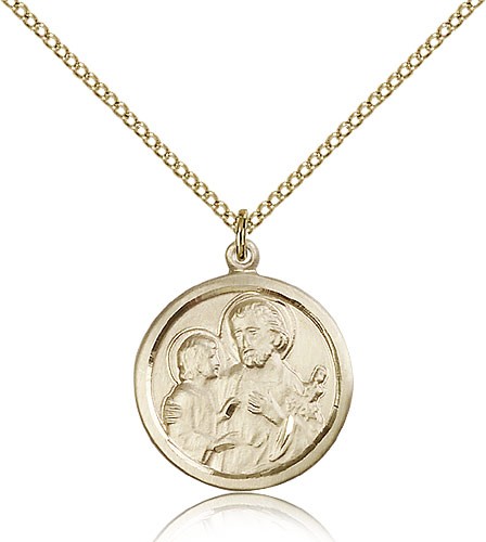 Women's St. Joseph Pendant with Hand Etched Border - 14KT Gold Filled