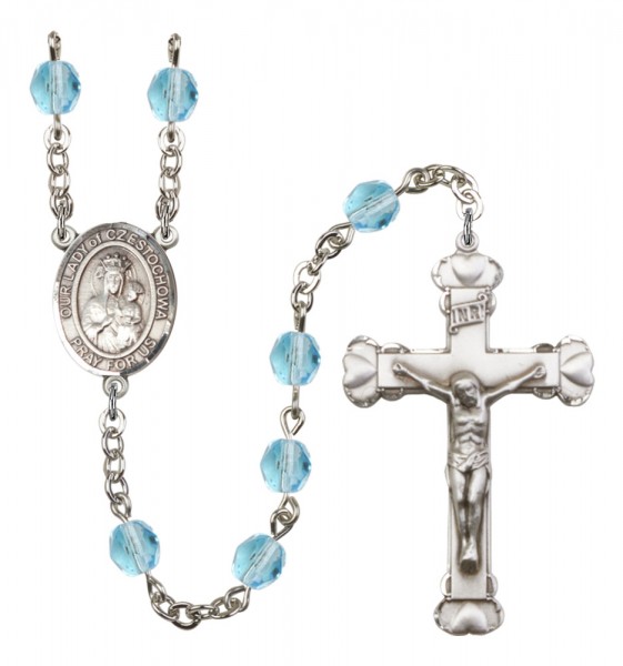Women's Our Lady of Czestochowa Birthstone Rosary - Aqua