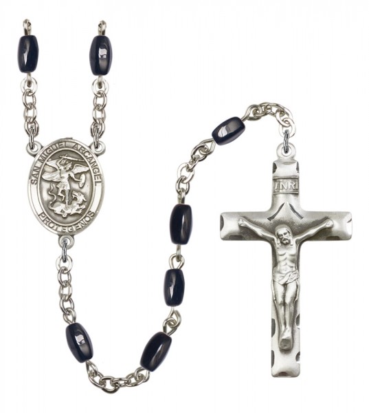 Men's San Miguel Arcangel Silver Plated Rosary - Black | Silver
