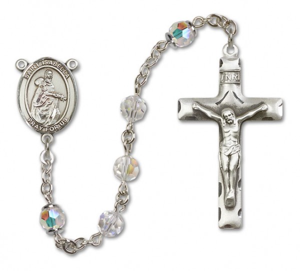 St. Isabella of Portugal Sterling Silver Heirloom Rosary Squared Crucifix - Crystal