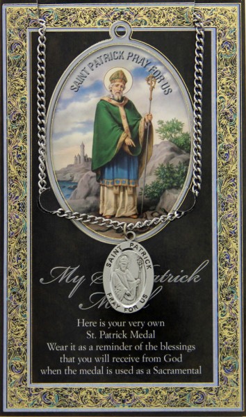 St. Patrick Medal in Pewter with Bi-Fold Prayer Card - Silver tone