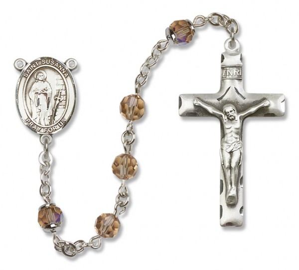St. Susanna Sterling Silver Heirloom Rosary Squared Crucifix - Topaz
