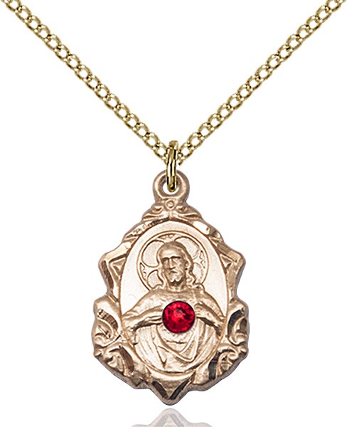 Fancy Edge Scapular Pendant with Birthstone Options - 14KT Gold Filled
