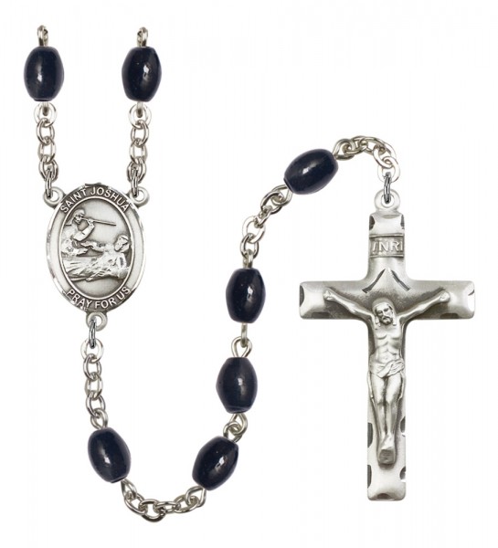 Men's St. Joshua Silver Plated Rosary - Black Oval
