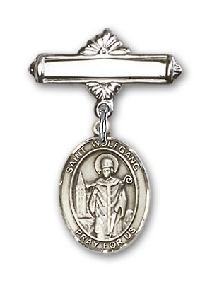 Pin Badge with St. Wolfgang Charm and Polished Engravable Badge Pin - Silver tone