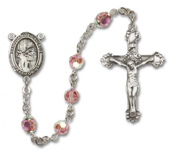 San Juan de la Cruz Sterling Silver Heirloom Rosary Fancy Crucifix - Light Rose