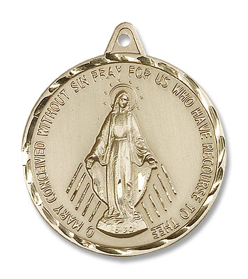 Men's Large Round Miraculous Medal Necklace - 14K Solid Gold