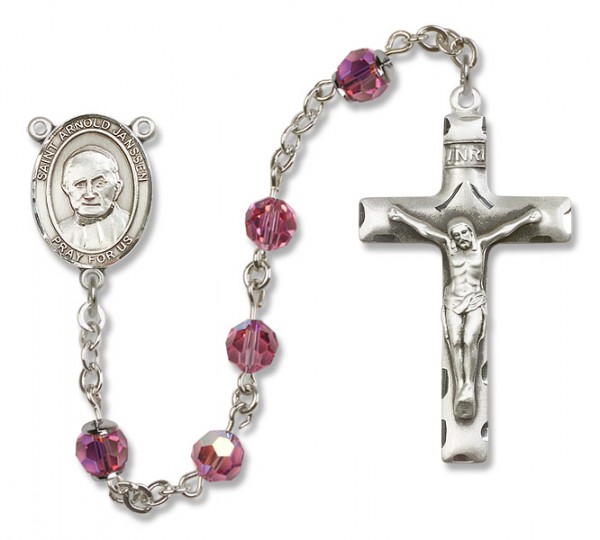 St. Arnold Janssen Sterling Silver Heirloom Rosary Squared Crucifix - Rose