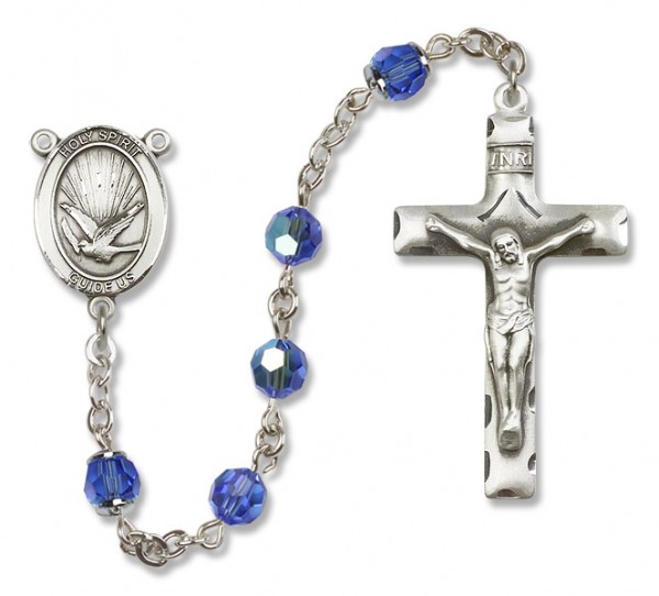 Holy Spirit Sterling Silver Heirloom Rosary Squared Crucifix - Sapphire