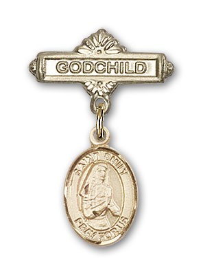 Pin Badge with St. Emily de Vialar Charm and Godchild Badge Pin - Gold Tone