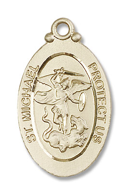 Oval Double-sided St. Michael Guardian Medal - 14K Solid Gold