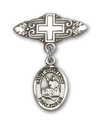 Pin Badge with St. John Licci Charm and Badge Pin with Cross - Silver tone