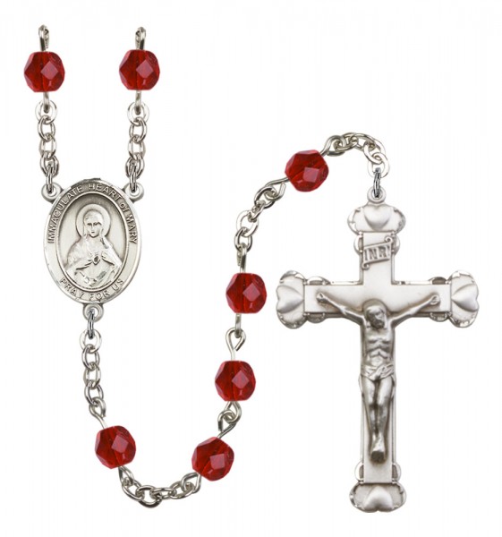 Women's Immaculate Heart of Mary Birthstone Rosary - Ruby Red