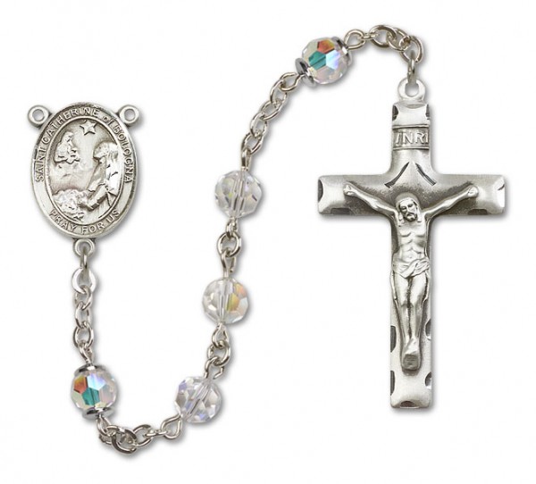 St. Catherine of Bologna Sterling Silver Heirloom Rosary Squared Crucifix - Crystal