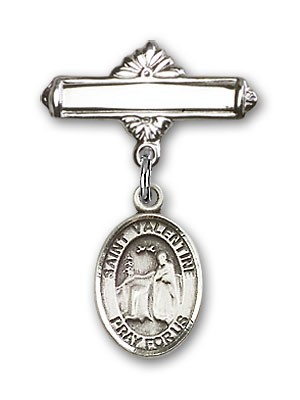 Pin Badge with St. Valentine of Rome Charm and Polished Engravable Badge Pin - Silver tone