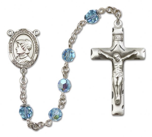 St. Elizabeth Ann Seton Sterling Silver Heirloom Rosary Squared Crucifix - Aqua