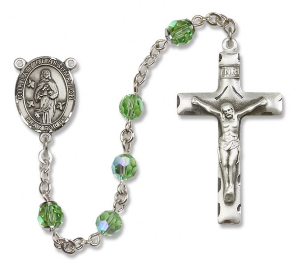 Our Lady of Assumption Sterling Silver Heirloom Rosary Squared Crucifix - Peridot