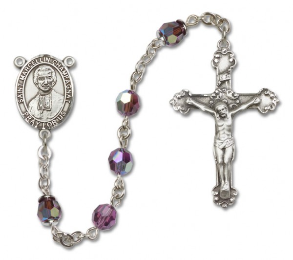 St. Marcellin Champagnat Sterling Silver Heirloom Rosary Fancy Crucifix - Amethyst