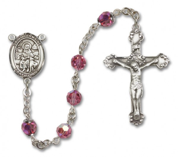 St. Germaine Cousin Sterling Silver Heirloom Rosary Fancy Crucifix - Rose