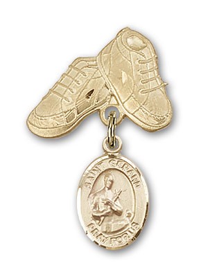 Pin Badge with St. Gerard Charm and Baby Boots Pin - Gold Tone