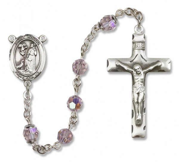 St. Rocco Sterling Silver Heirloom Rosary Squared Crucifix - Light Amethyst