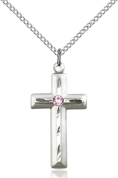 Matte and Polished Cross Pendant with Birthstone Options - Light Amethyst