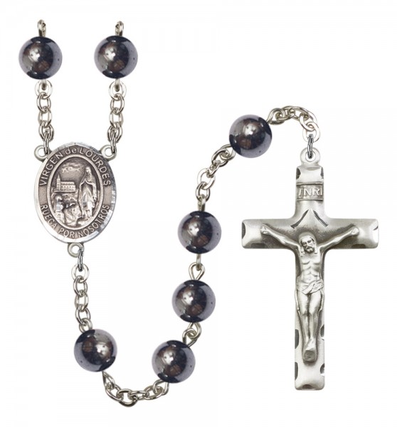 Men's Virgen del Lourdes Silver Plated Rosary - Silver