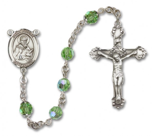 St. Isidore of Seville Sterling Silver Heirloom Rosary Fancy Crucifix - Peridot