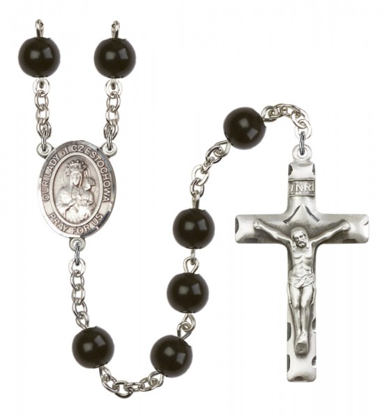 Men's Our Lady of Czestochowa Silver Plated Rosary - Black