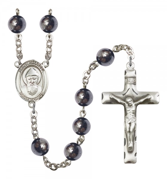 Men's St. Sharbel Silver Plated Rosary - Silver