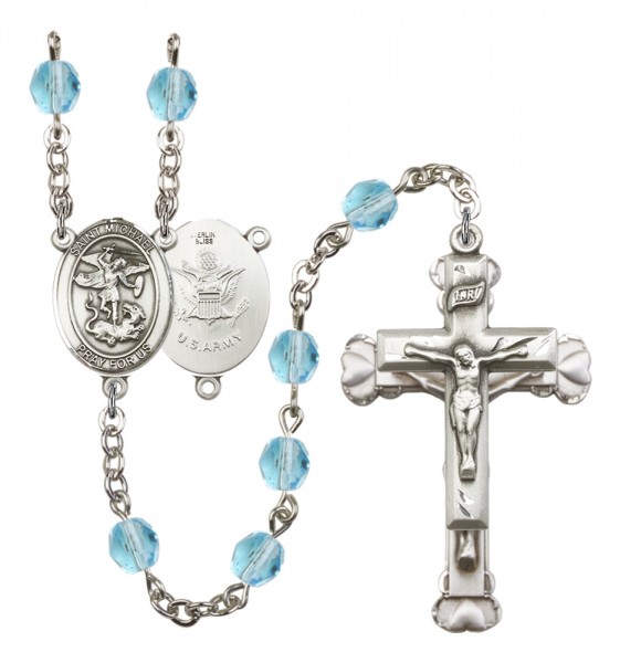 Women's St. Michael Army Birthstone Rosary - Aqua