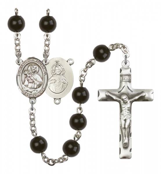 Men's Our Lady of Mount Carmel Silver Plated Rosary - Black