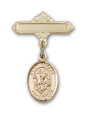 Pin Badge with St. George Charm and Polished Engravable Badge Pin - 14K Solid Gold