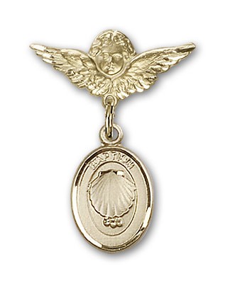 Baby Pin with Baptism Charm and Angel with Smaller Wings Badge Pin - Gold Tone