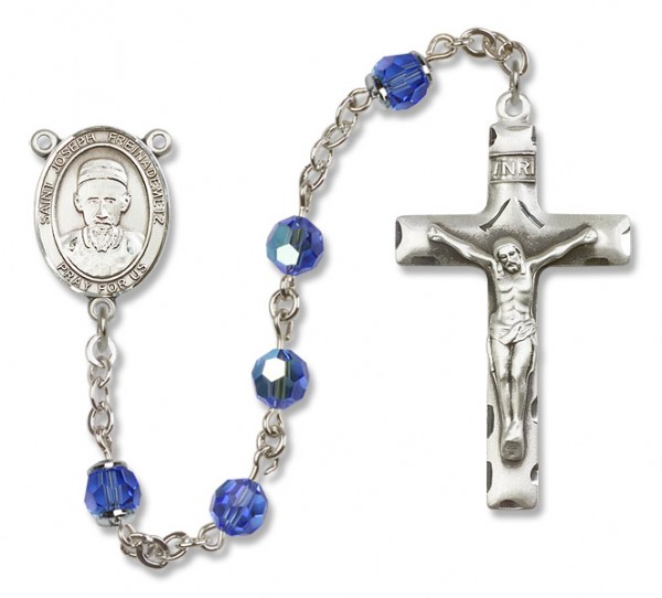 St. Joseph Freinademetz Sterling Silver Heirloom Rosary Squared Crucifix - Sapphire