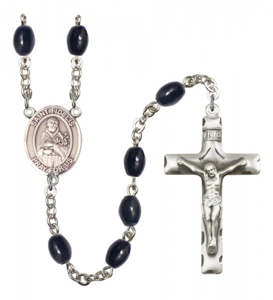 Men's St. Fidelis Silver Plated Rosary - Black Oval
