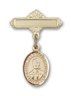Pin Badge with Blessed Pier Giorgio Frassati Charm and Polished Engravable Badge Pin - Gold Tone