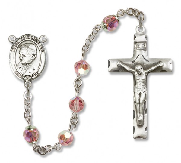 Pope Benedict XVI Sterling Silver Heirloom Rosary Squared Crucifix - Light Rose